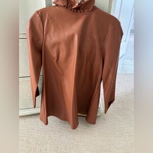 Elegant Brown  ruffled Women's Top . Tie in bow in back